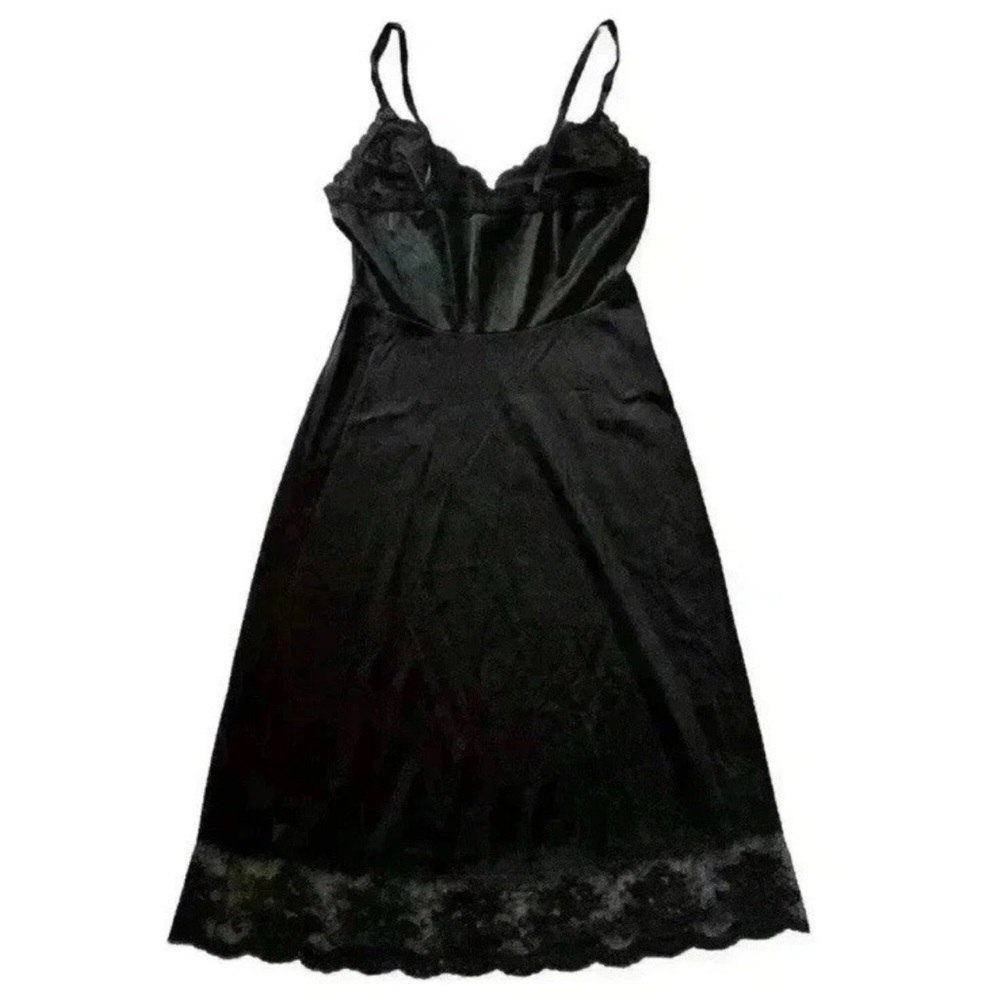 Vintage Vanity Fair Full Slip Dress Size 32L Black Nylon Lace Trim Lingerie USA - Picture 3 of 9